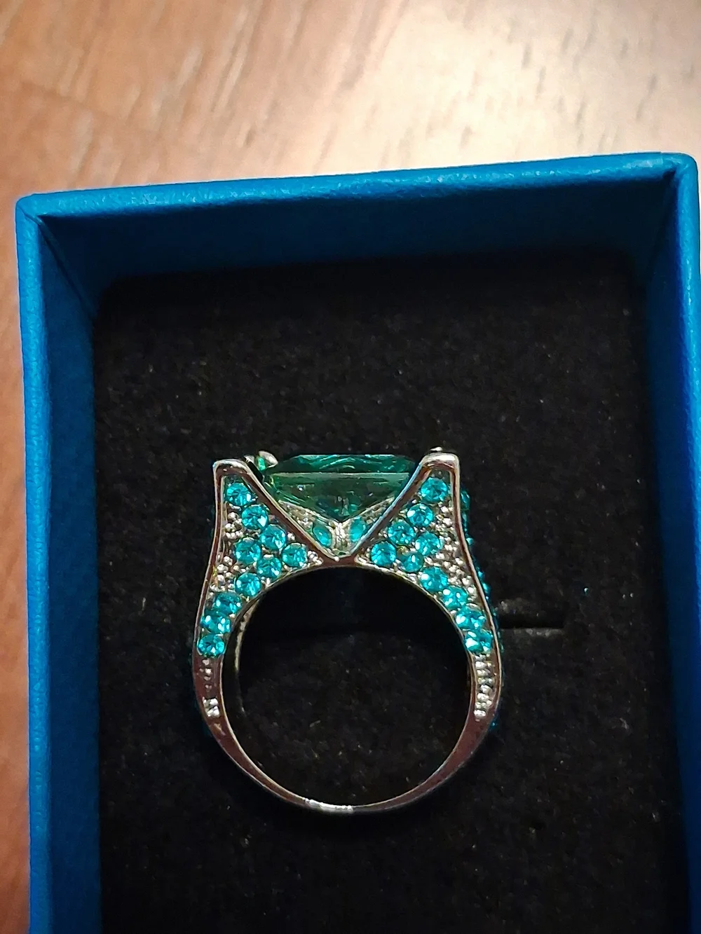 JTV Silver Green Cubic Zirconia Cocktail Ring